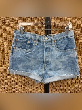 Levi’s 501 Denim Shorts W30 Light Wash Bleach Cloud Dye Cuffed Jean Shorts